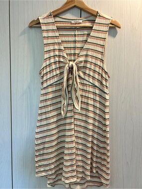 O'Neill Cream Ribbed Tank with Pink, Yellow and Blue Stripes